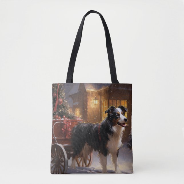 Tote Bag Border Collie Noël Saison Festive (Devant)