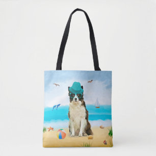 Tote Bag Bordure Collie Dog sur la plage