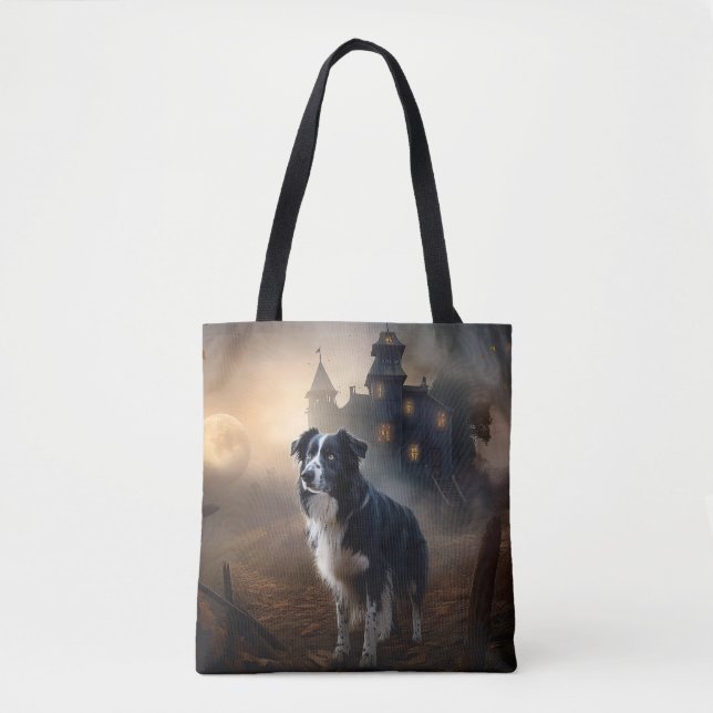 Tote Bag Bordure Collie Halloween effroi (Devant)