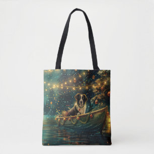 Tote Bag Bordure Collie Noël Festive Voyage