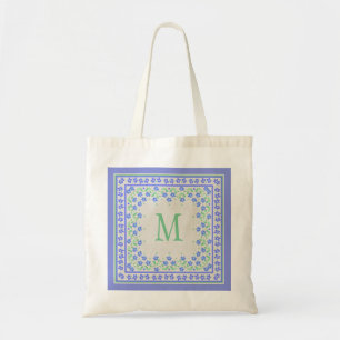 Tote Bag Bordure de Carré floral relativement bleu vert