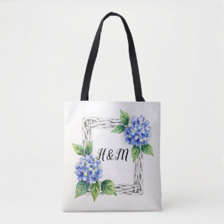 Tote Bag Bordure d'hortensia bleue personnalisée