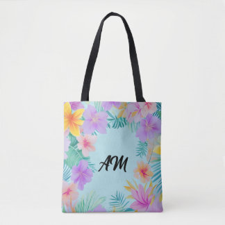Tote Bag Bordure Florale Tropicale Esthétique d'Été