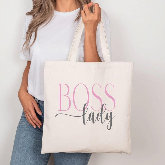Tote Bag Boss Lady rose et gris naturel (Créateur téléchargé)