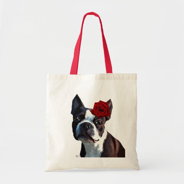 Tote Bag Boston Terrier avec Rose sur Head 2 (Devant)