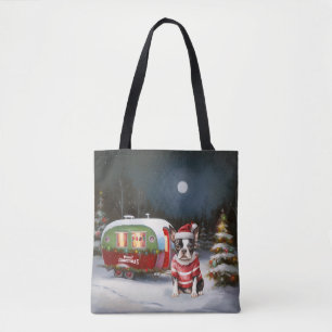 Tote Bag Boston Terrier Caravan Christmas Adventure