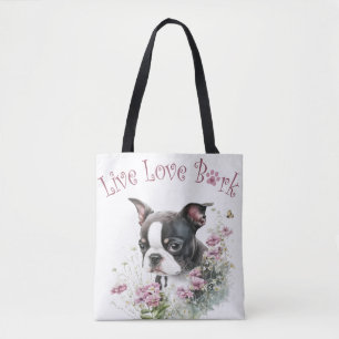 Tote Bag Boston Terrier Chien Maman Florale