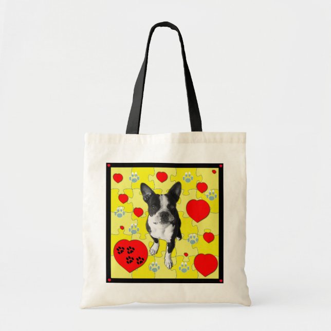 Tote Bag Boston Terrier et coeurs Fourre-tout (Devant)