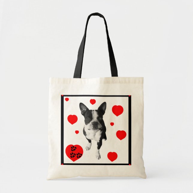Tote Bag Boston Terrier et coeurs Fourre-tout (Devant)