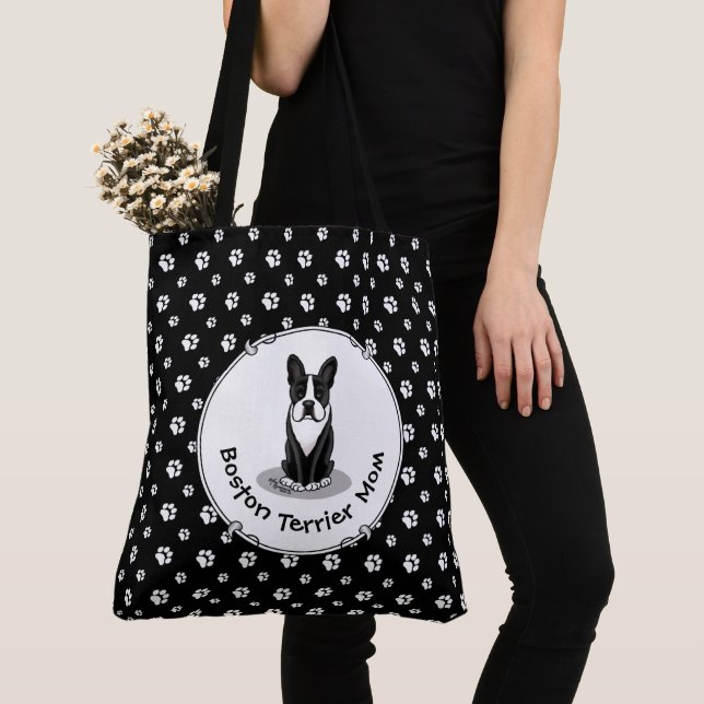 Tote Bag Boston Terrier Mom (noir) - Chien mignon (De près)