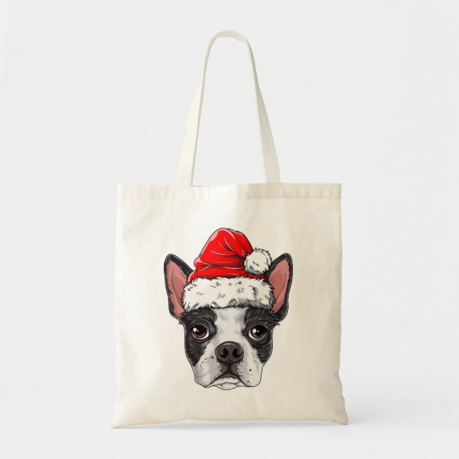 Tote Bag Boston Terrier Père Noël T Shirt Christmas Kids Bo (Devant)