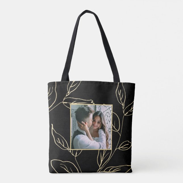 Tote Bag Botanique Chic Black et Faux Gold avec photo (Dos)