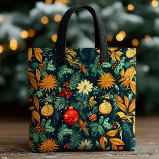 Tote Bag Botanique de Noël – Décorations et Fleurs Festives
