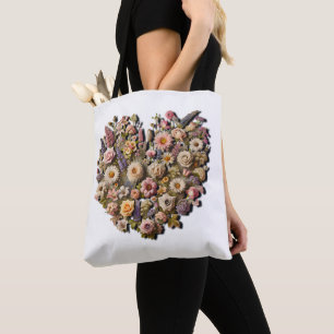 Tote Bag Botanique Florale en forme de coeur