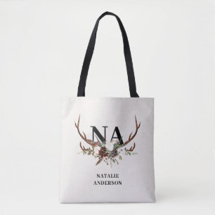 Tote Bag botanique florale rustique monogramme d'automne pe