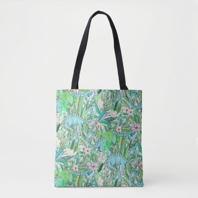 Tote Bag Botanique improbable avec des dinosaures - pastels (Devant)
