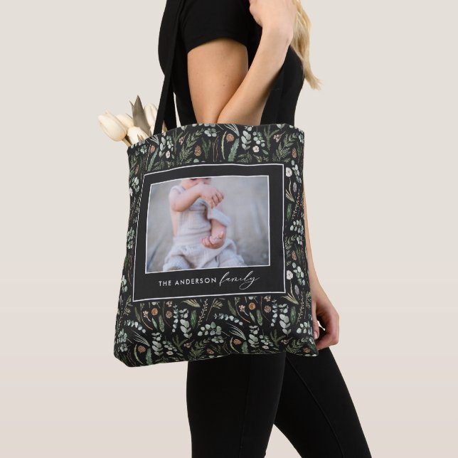 Tote Bag Botanique noire élégante photo de famille moderne  (De près)