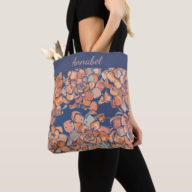 Tote Bag Botaniques d'automne en Terre Neutres et Marine (De près)