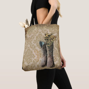 Tote Bag botte de cowboy rustique damassé de l'ouest du pay