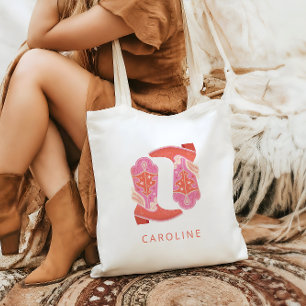 Tote Bag Bottes de cowboy occidentales roses et orange pers