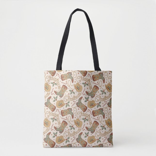 Tote Bag Bottes de Noël de l'Ouest et Motif Casquette (Devant)
