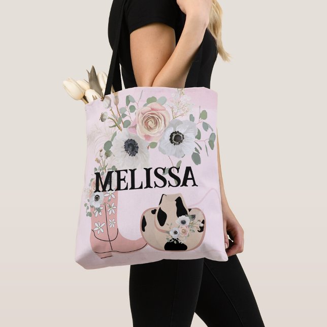 Tote Bag Bottes roses de cowgirl occidentale casquette pers (Créateur téléchargé)