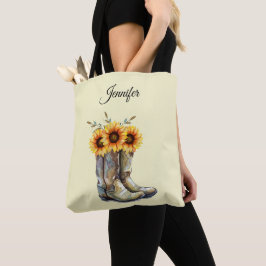 Tote Bag Bottes rustiques Cowboy avec tournesol