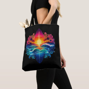 Tote Bag Boucles de surf couché de soleil