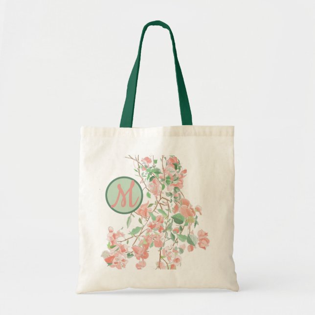 Tote Bag Bougainvilliers rose Floral Monogramme Aquarelle (Devant)
