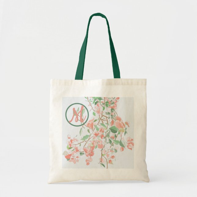 Tote Bag Bougainvilliers roses Monogramme Aquarelle (Devant)