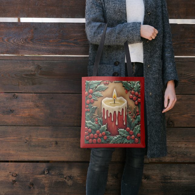 Tote Bag Bougie de Noël rouge (Créateur téléchargé)