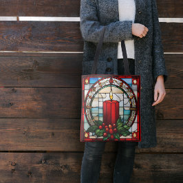 Tote Bag Bougie rouge de Noël Faux Verre tendu