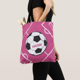 Tote Bag Boule de soccer personnalisée et rose de champ