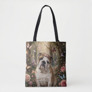 TOTE BAG BOULEDOGUE ANGLAIS DANS UNE FORÊT ENCHANTÉE