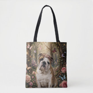 TOTE BAG BOULEDOGUE ANGLAIS DANS UNE FORÊT ENCHANTÉE