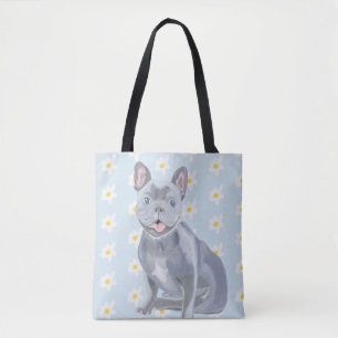 Tote Bag Bouledogue français de gris bleu avec des