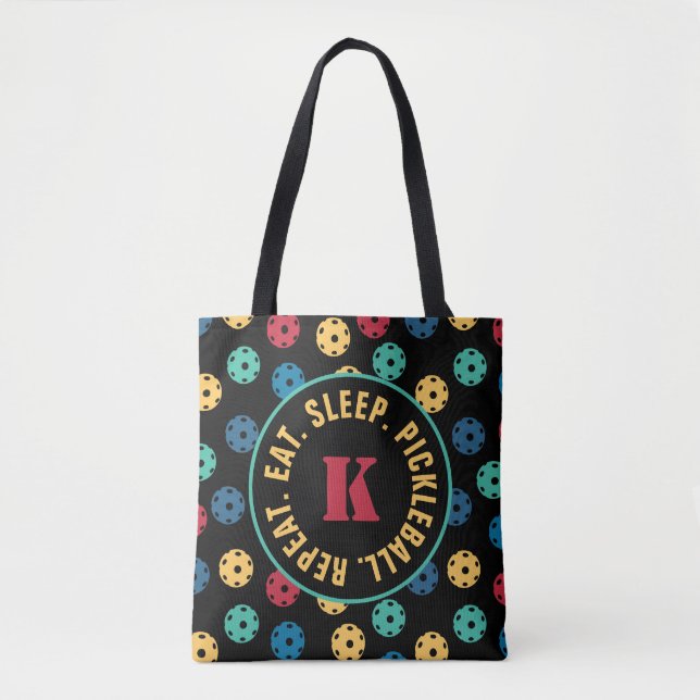 Tote Bag 😍 boules à sabots rétro / noir avec initial (Devant)