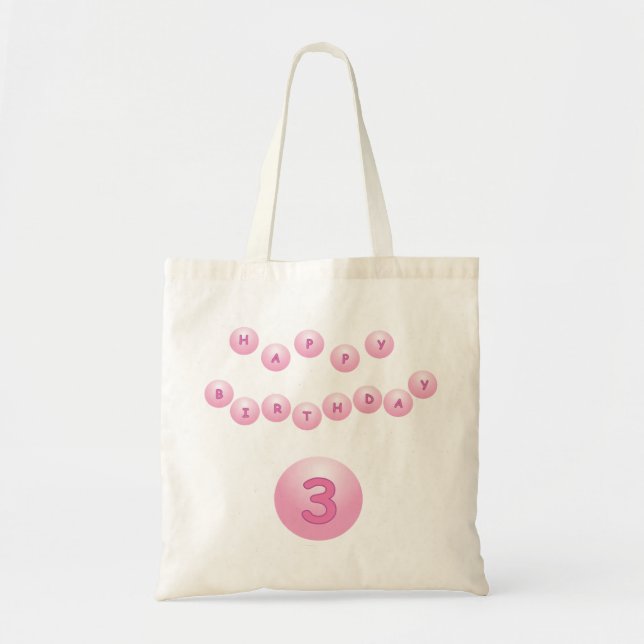Tote Bag Boules d'anniversaire rose âge 3 (Devant)