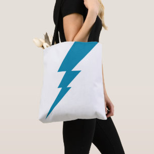 Tote Bag Boulon de foudre géométrique blanc et bleu