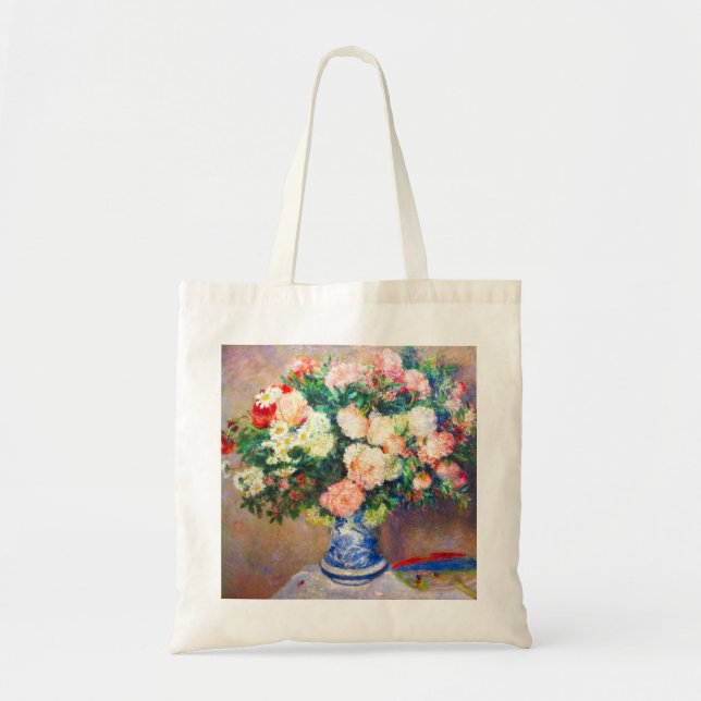 Tote Bag Bouquet de chrysanthèmes et un fan japonais (Devant)