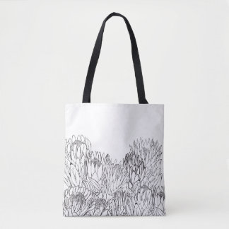 Tote Bag Bouquet de croquis en Protea noir et blanc