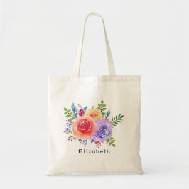 Tote Bag Bouquet de fleurs Rose aquarelle