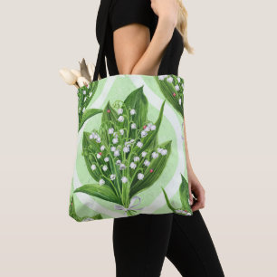 Tote Bag Bouquet de lys de la vallée fleurs sur vert