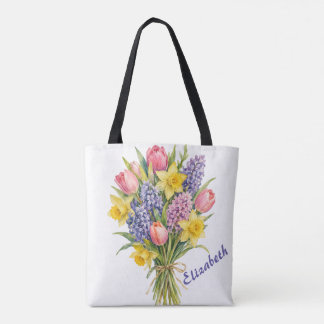 Tote Bag Bouquet de printemps à l'aquarelle floral boho
