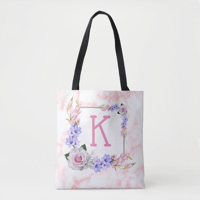 Tote Bag Bouquet de rose de marbre rose (Devant)