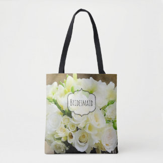 Tote Bag Bouquet de rose naturel blanc et vert personnalisé