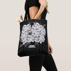 Tote Bag Bouquet de roses crânes noir et blanc gothique