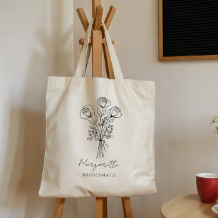 Tote Bag Bouquet de roses dessinées à la main nom de demois