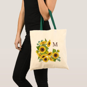 Tote Bag Bouquet de tournesol Monogramme Eucalyptus