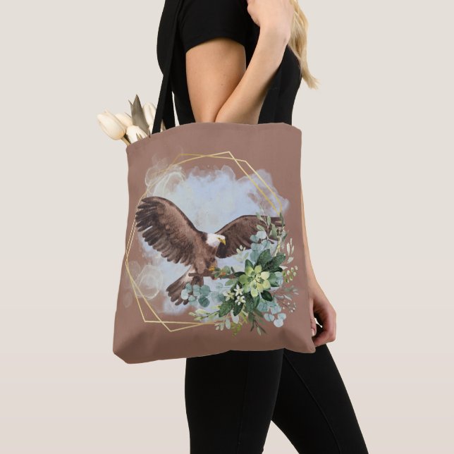 Tote Bag Bouquet encadré d'aigle chauve aquarelle (De près)